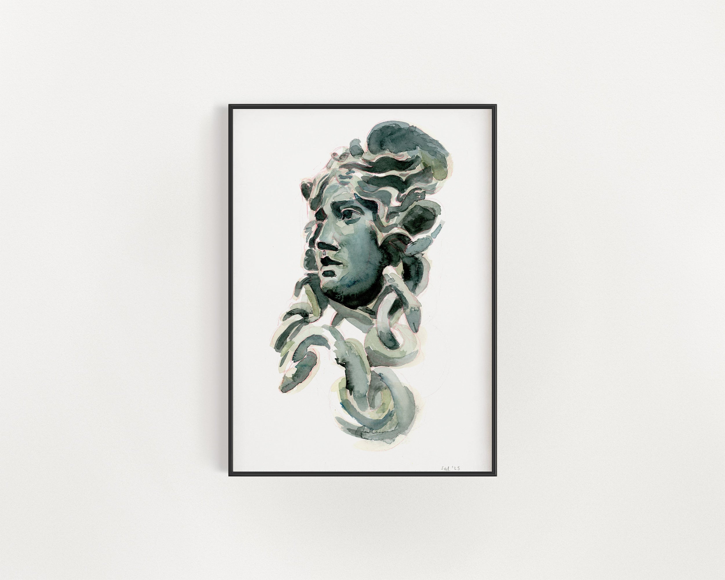Medusa Watercolour on Canson watercolor paper (300 gsm), Polychromos watercolor paint, Van Gogh pencil for sketching, Round and detail brushes.
