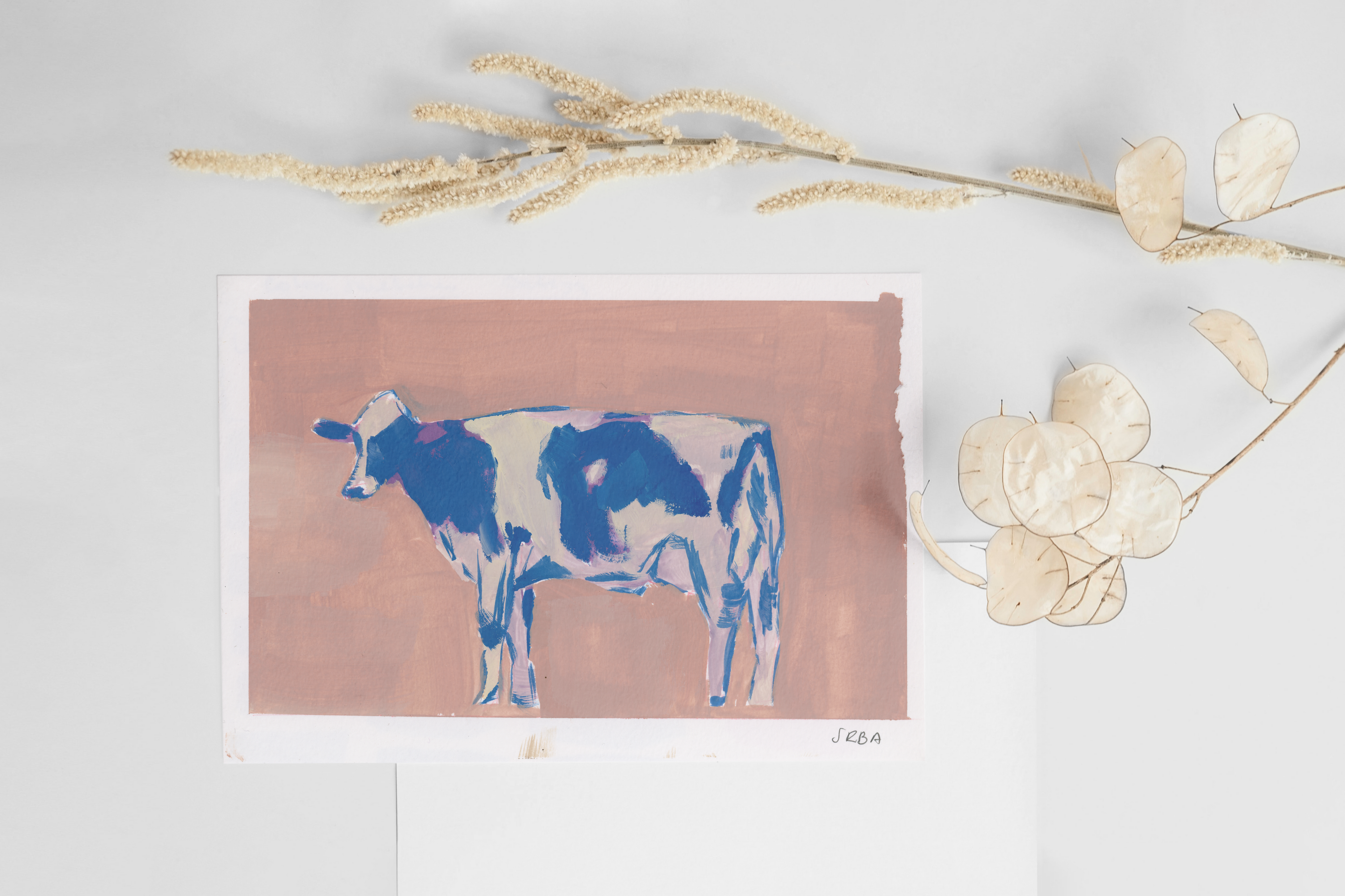 Hand Drawn and Printed Unique Postcard of Elizabeth the Happy Azores Cow