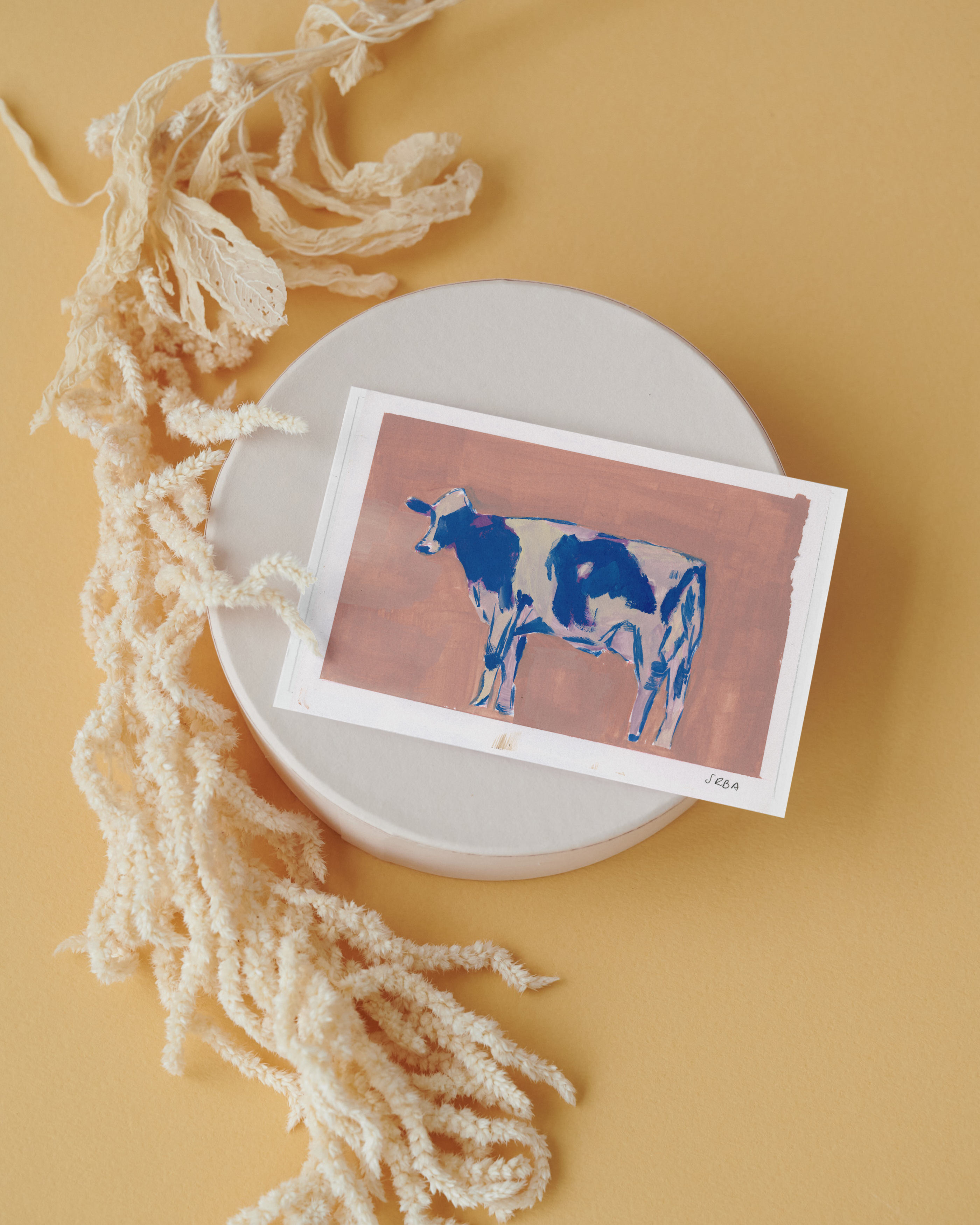 Hand Drawn and Printed Unique Postcard of Elizabeth the Happy Azores Cow