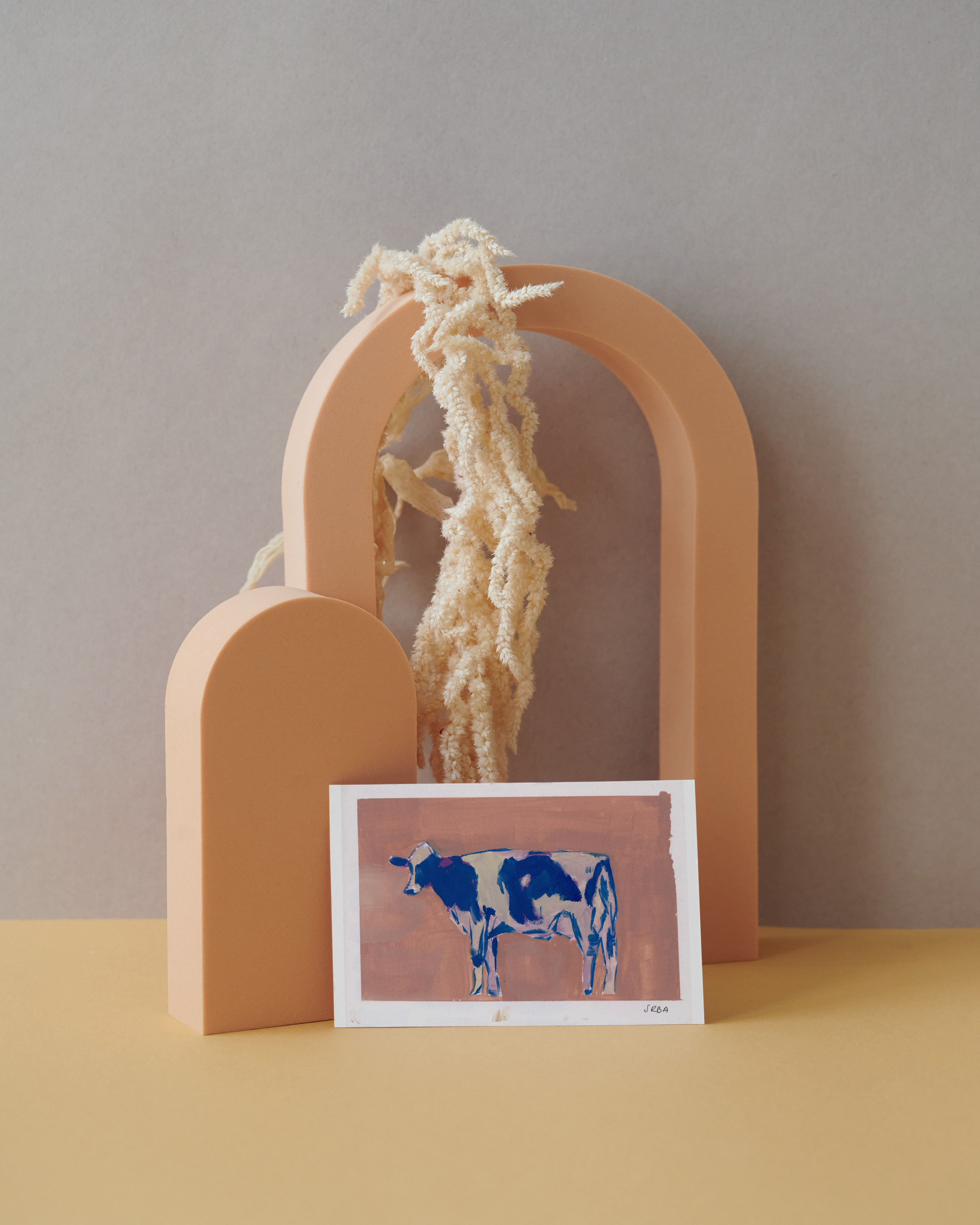 Hand Drawn and Printed Unique Postcard of Elizabeth the Happy Azores Cow