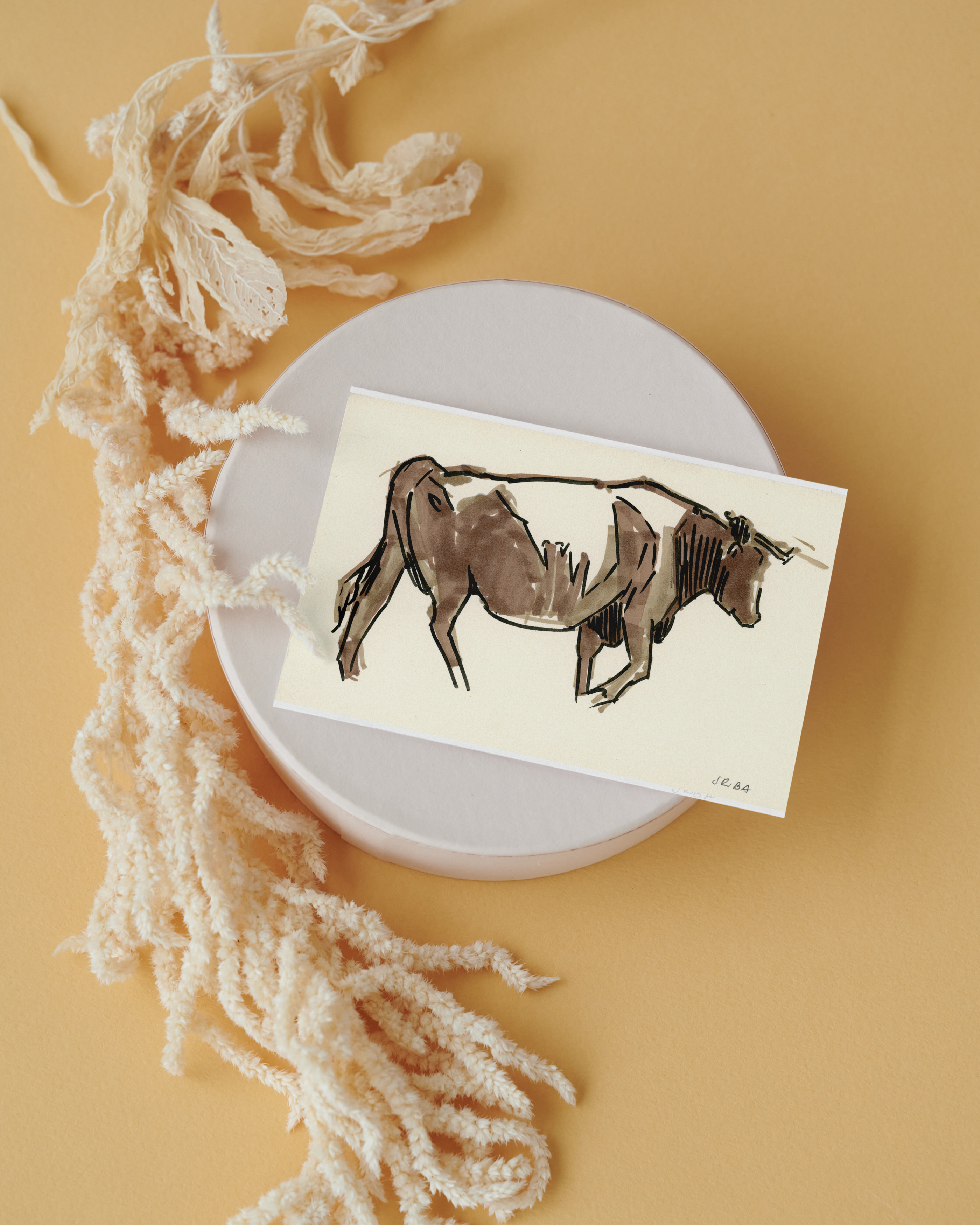 High Quality Postcard of a Hand-drawn Geres Mountains Bull